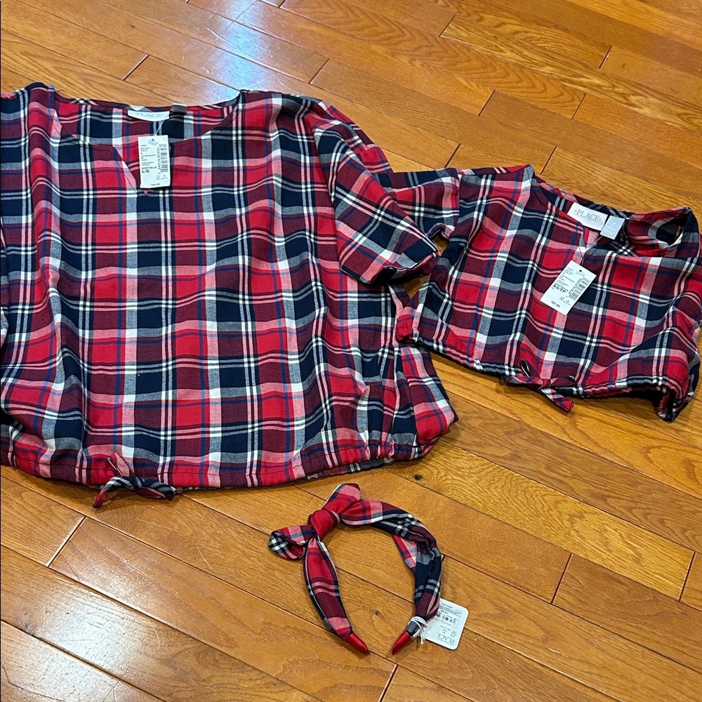 The Children's Place  Plaid mommy & me matching shirts with girls headband